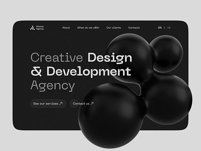 Creative Design Studio Concept 3d agency agency website company corporate creative dark dark mode design digital agency home page minimalist monochrome portfolio typography ui ux web web design website