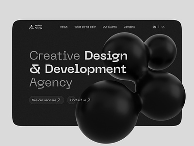 Creative Design Studio Concept 3d agency agency website company corporate creative dark dark mode design digital agency home page minimalist monochrome portfolio typography ui ux web web design website