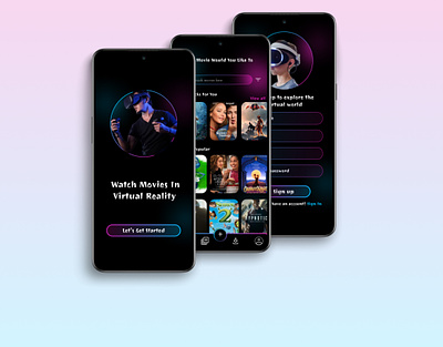 Virtual Reality Movie App app design movie app neon design simplicity ui uiux design user friendly
