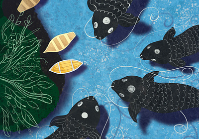Illustration "Huge, Huggable Fishes of the Deep Blue Sea" boat childrenbookillustration color fish fishes friend friendship ocean sea