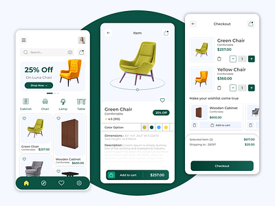 Furniture Mobile App UI app chair decoration design e commerce ecommerce furniture furniture app furniture store home decor interior design mobile mobile apps online shop online store shopping sofa ui uiux ux