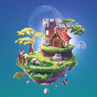 Sky Island 3d blender diorama fantasy illustration island isometric lowpoly render sky