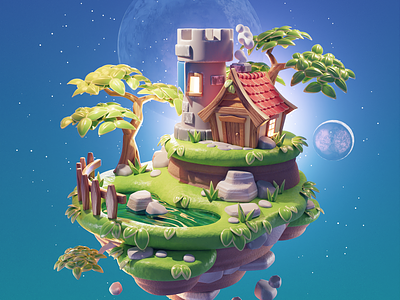 Sky Island 3d blender diorama fantasy illustration island isometric lowpoly render sky