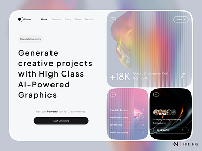 Fusion - Ai Website UI ai ai creative ai powered tool ai tool art artificial intelligence custom graphics designer generative ai generator tool graphics homepage landing page light theme minimal ui ux web design