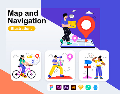 Map And Navigation Illustration finding direction finding map navigation gps tracking travel route tracking