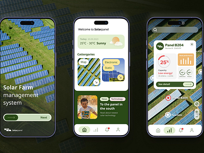 Solar Farm Management App animation app chart concept design farm green home interactive management map mobile motion solar ui walkthough