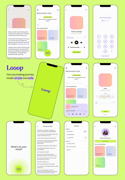 Looop - Journalling Made Simple branding journalling logo design ui ui design ux ux design uxui uxui design