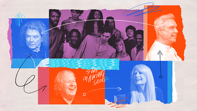 Talking Heads on making sense, together collage concert david byrne editorial illustration music npr photo talking heads