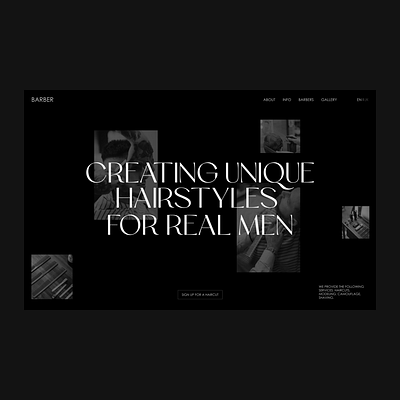 Website for barbershop dark theme artistwebsite barbershopwebsite tattooartistwebsite ui uidesign uiux uiuxdesign uiuxdesigner webdesign webdesigner