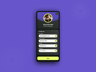 A profile view screen accaunt aplication app branding callenge dark design dribbble form forms graphic design mobile mobileapp personal info ui uiux user page ux web