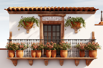 Spanish Balcony - Potted Plants and Tranquil Views natural beauty