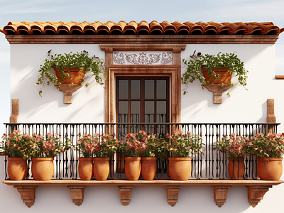 Spanish Balcony - Flower-Filled Balcony Window by Grace on Dribbble