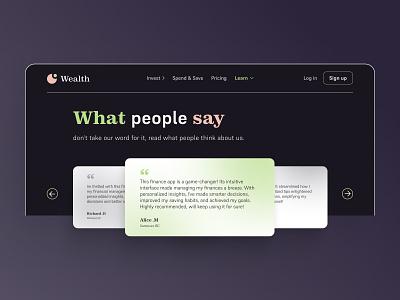 Daily UI 39. Testimonials daily ui daily ui challenge dark finance minimal testimonials ui ui challenge ui design ui designer ux ux design ux designer web design website what people say