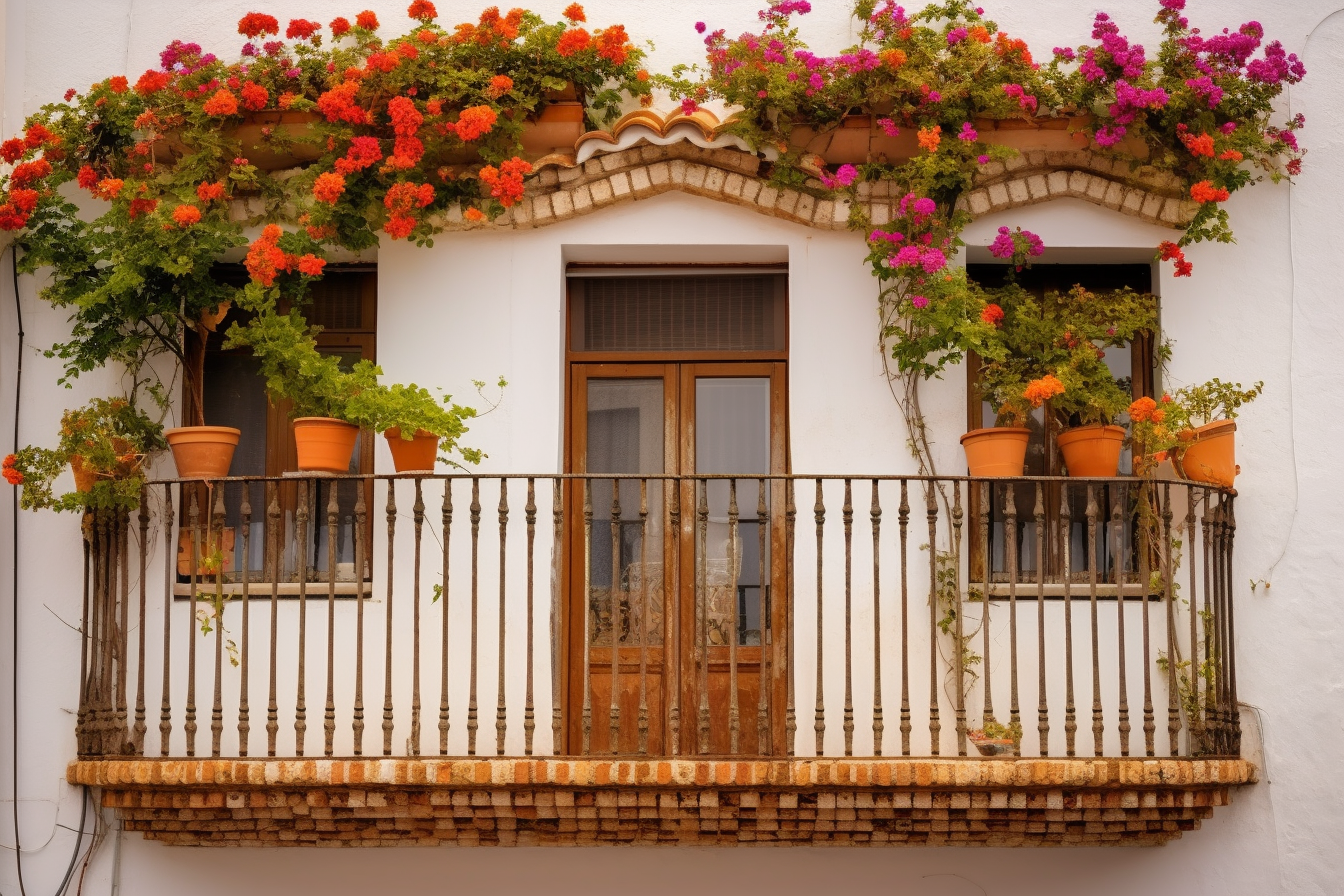 Spanish Balcony - Flower-Filled Balcony Window by Grace on