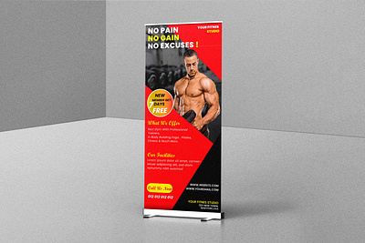 Fitness roll-up banner design banner business design design fitness flyer graphic design gym illustration poster print design psd roll up banner sports trendy design vector