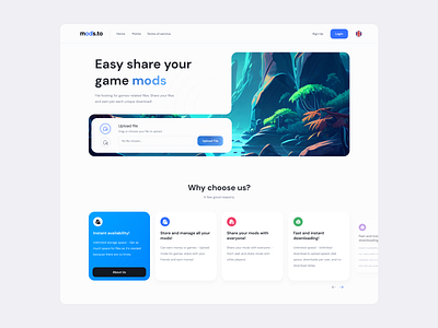 Game mods upload website clean design download game homepage landing page ui upload web web design website