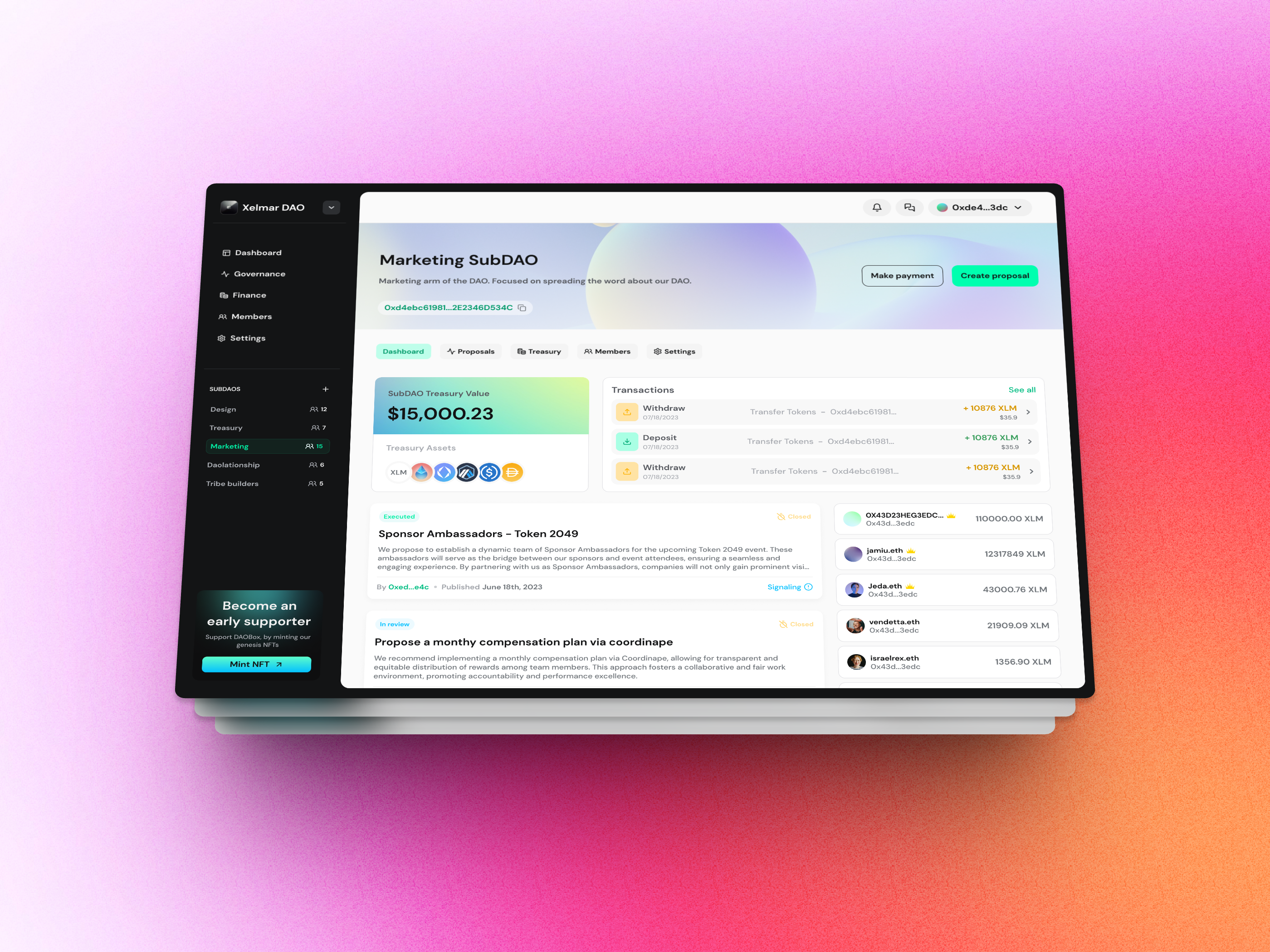 SubDAO Dashboard community crypto dao decentralized defi design ethereum figma l2 subdao ui ux web3