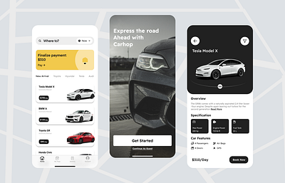 Car Rental App - Carhop app app design booking app car app car booking car design car rental car rental app car trip car ui mobile app ticket ui design
