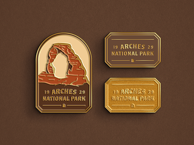 Arches National Park arches badge desert enamel pin illustration lockup logo national park rock state typography utah