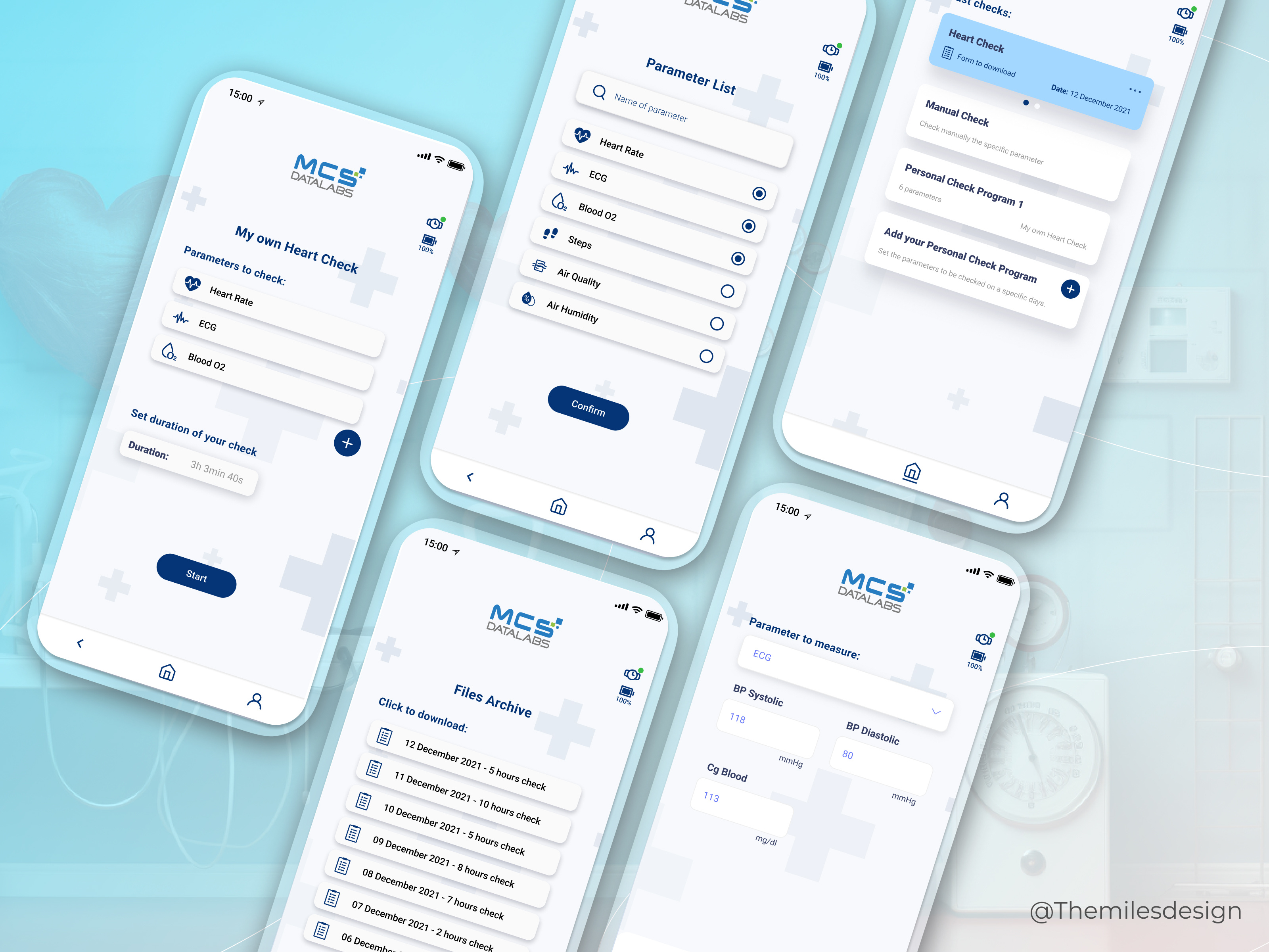🩺 MCS Datalabs | Medical App for analysis programs app design blue branding doctor health healthcare mcs datalabs medical medicine mobile app parameters themilesdesign ui