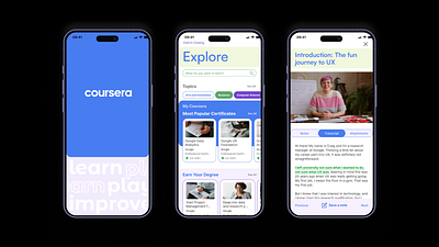 Coursera App redesign - an online studying app animation app block blue class clean coursera design fun home learn lesson mobile online study ui white