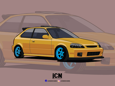 Honda Civic EK automotive arts car car cartoon hatchback honda illustration jdm vector