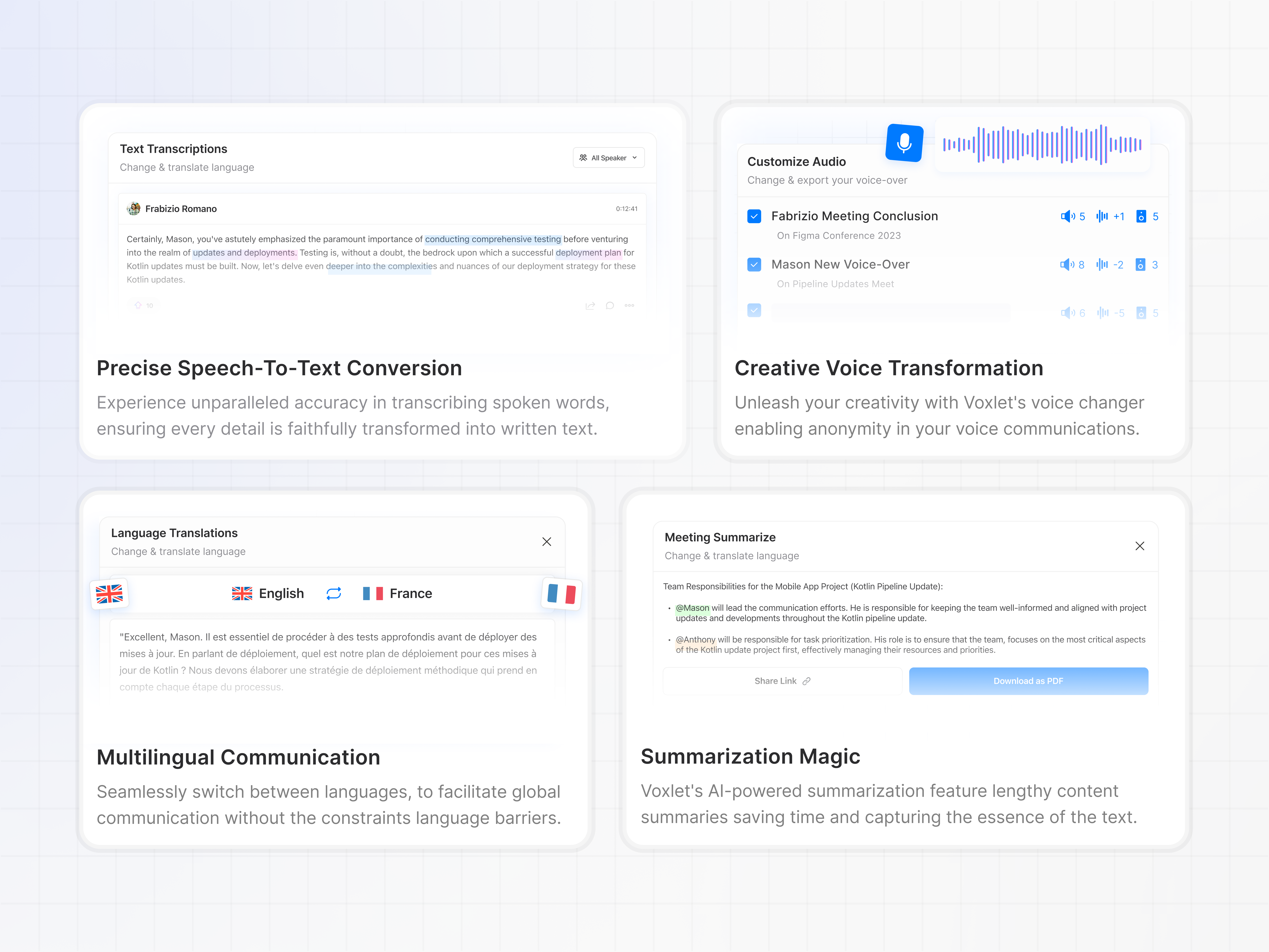 AI Meeting Features ai app app design bento bento layout card clean component dailyui dashboard design feature features landing page section snippet ui
