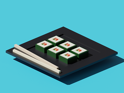 3D Sushi Plate 3d best blender branding chopsticks fish food icon illustration model modelling social sushi tutorial