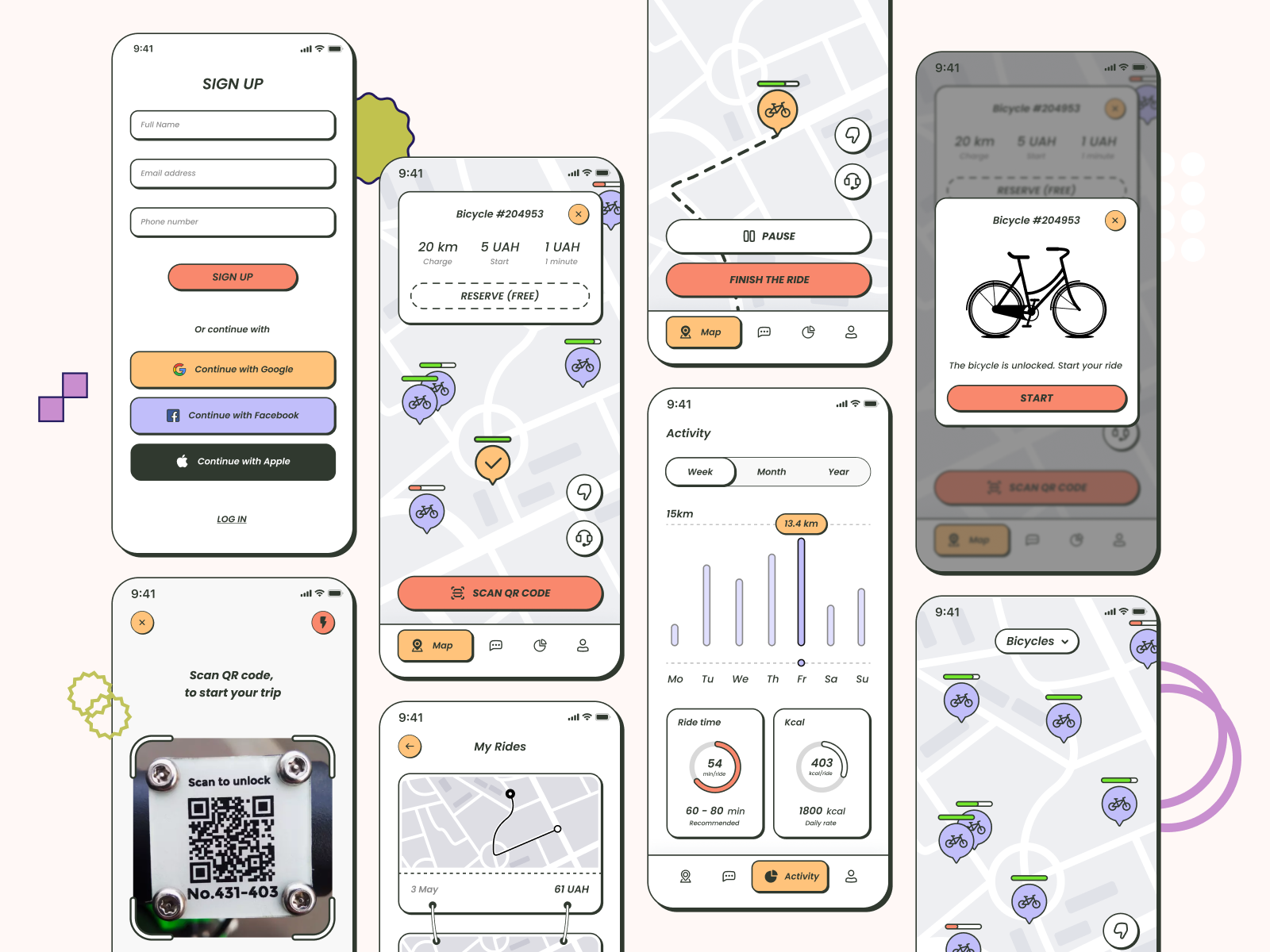 Becycle Rental App app application becycle brutalism byke design mobile neobrutalism rental ui