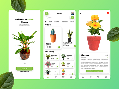 Plant Shop App 3 screen ui app design mobile app design plant app plant shop plant shop app ui plant shop mobile app ui product product design ui uiux uiux design ux