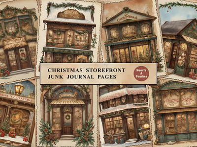 Christmas Storefront Junk Journal Pages christmas christmas backgrounds christmas junk journal kit christmas junk journal pages christmas printable journal christmas printable pages christmas scrapbooking christmas tales design digital art digital download fantasy christmas collage graphic design illustration santa claus junk journal pages vintage christmas ephemera watercolor winter holiday collage sheet xmas