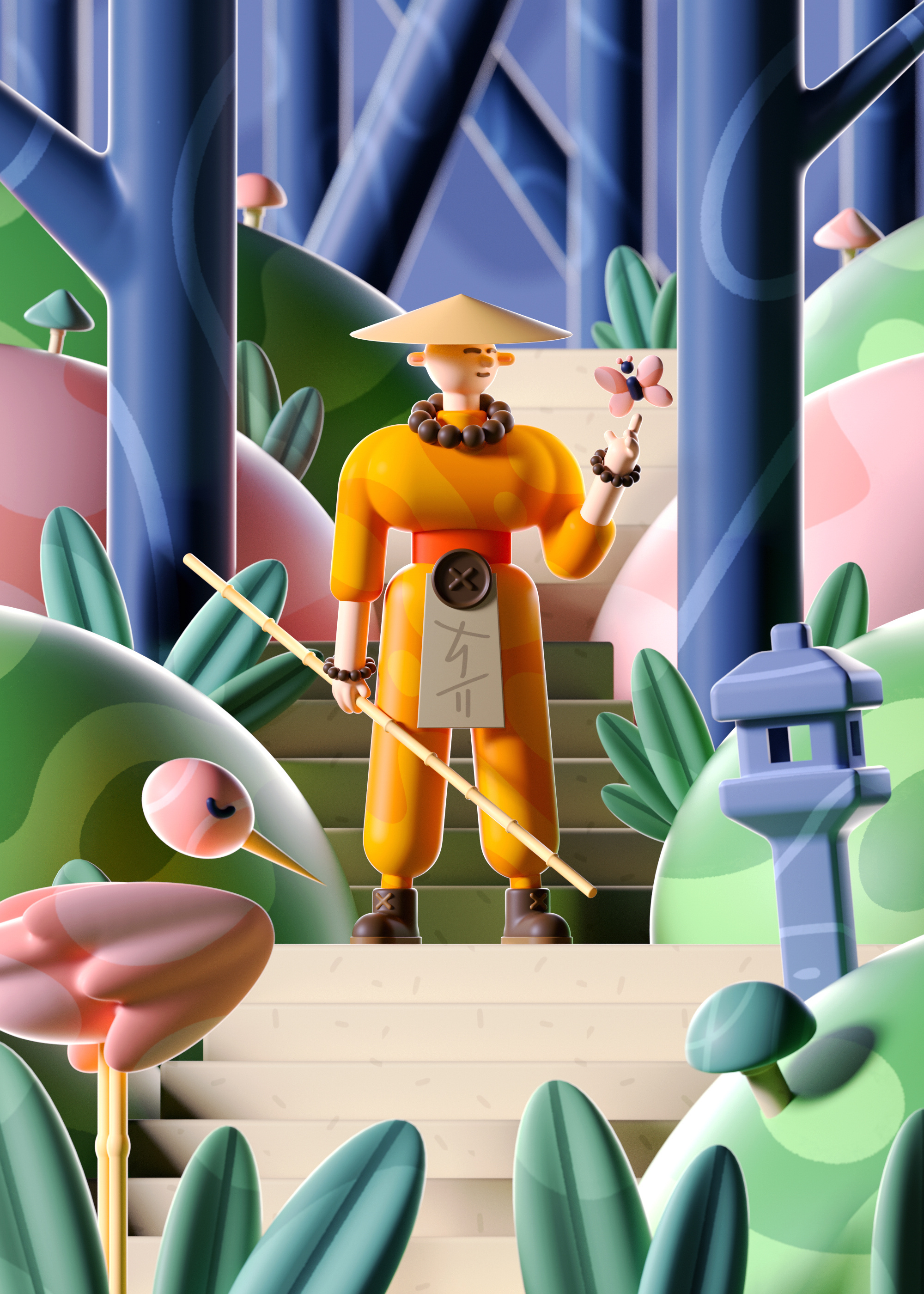 Zen Forest 2d 3d 3d illustration abstract art abstract illustration c4d cinema 4d colors colors palette grapic desing illustration inspiration octane trends 2023