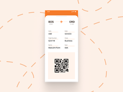 Daily UI 024 - Boarding Pass app boarding pass branding business design figma flight flying graphic design icon illustration logo orange plane qr qr code ui ux
