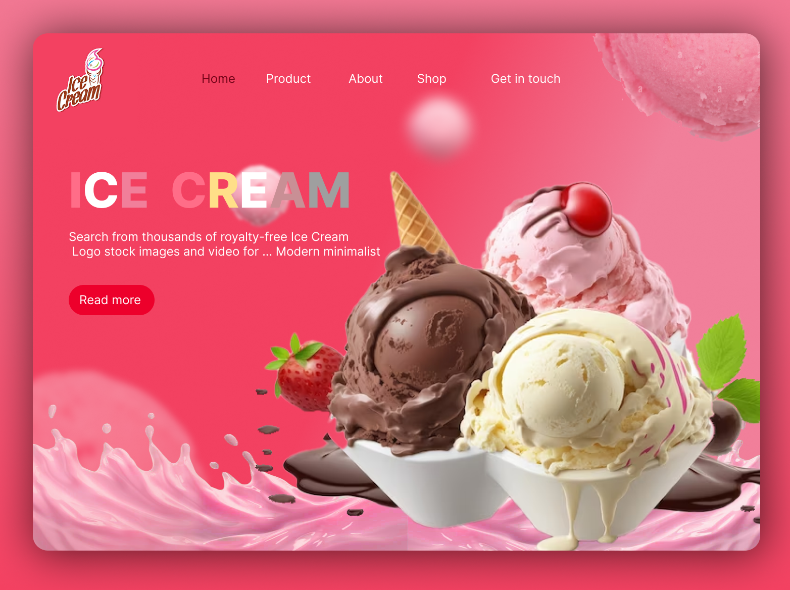 Example of Ice cream landing page..