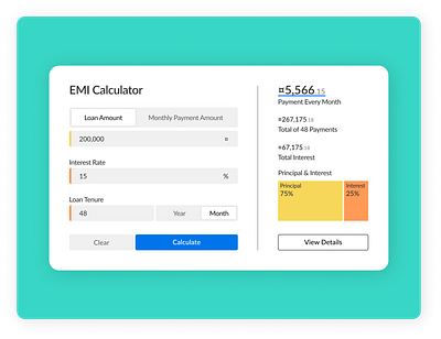 Daily UI #036 - EMI Calculator 2d bank branding calculator clean color scheme daily ui design emi finance fintech flat loan minimal money treemap ui user friendly ux website