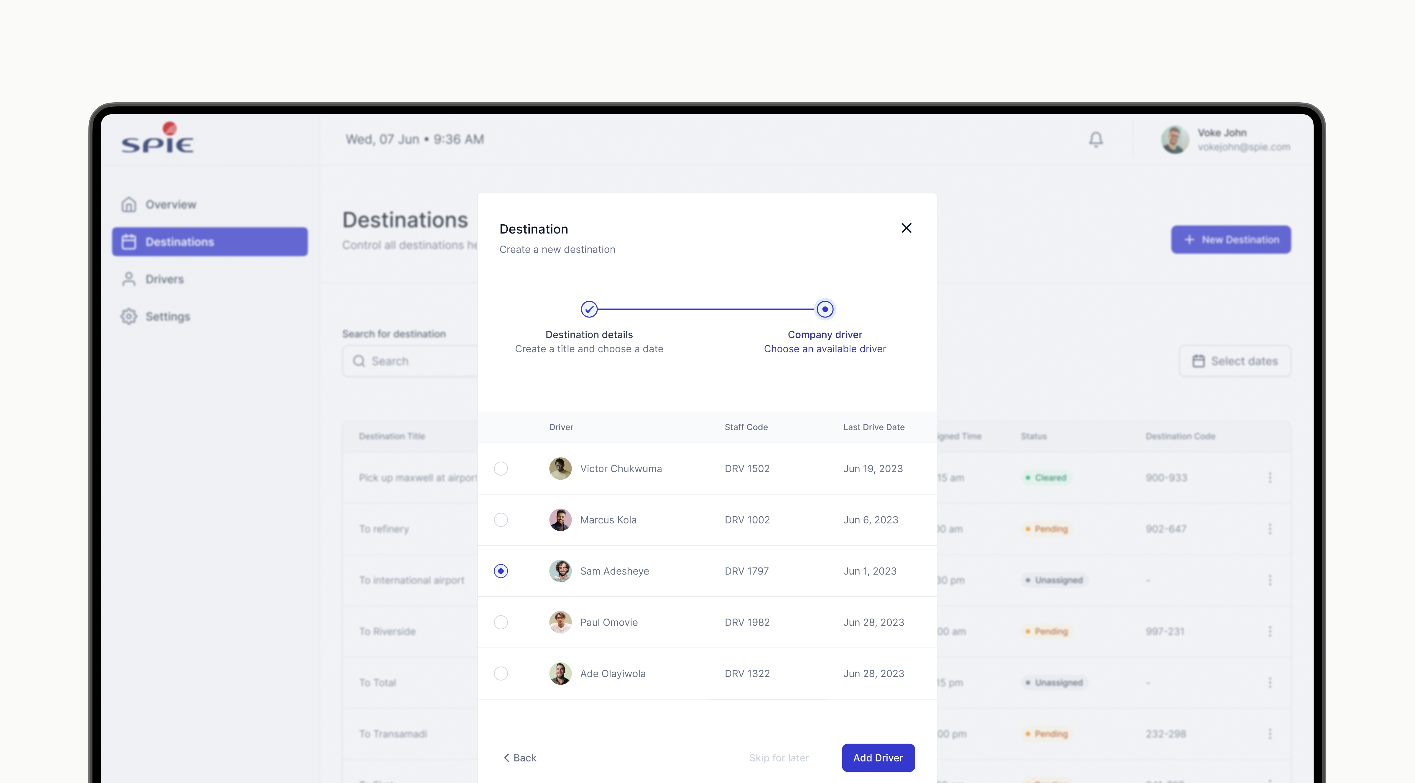 An Internal tool - creating a destination trip dashboard figma ui