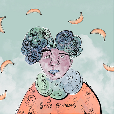 Save Bananas colorful illustration pen portrait water color