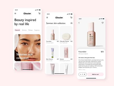 Glossier app app design dailyui ecommerce glossier makeup mobile design shopping skincare ui ui design