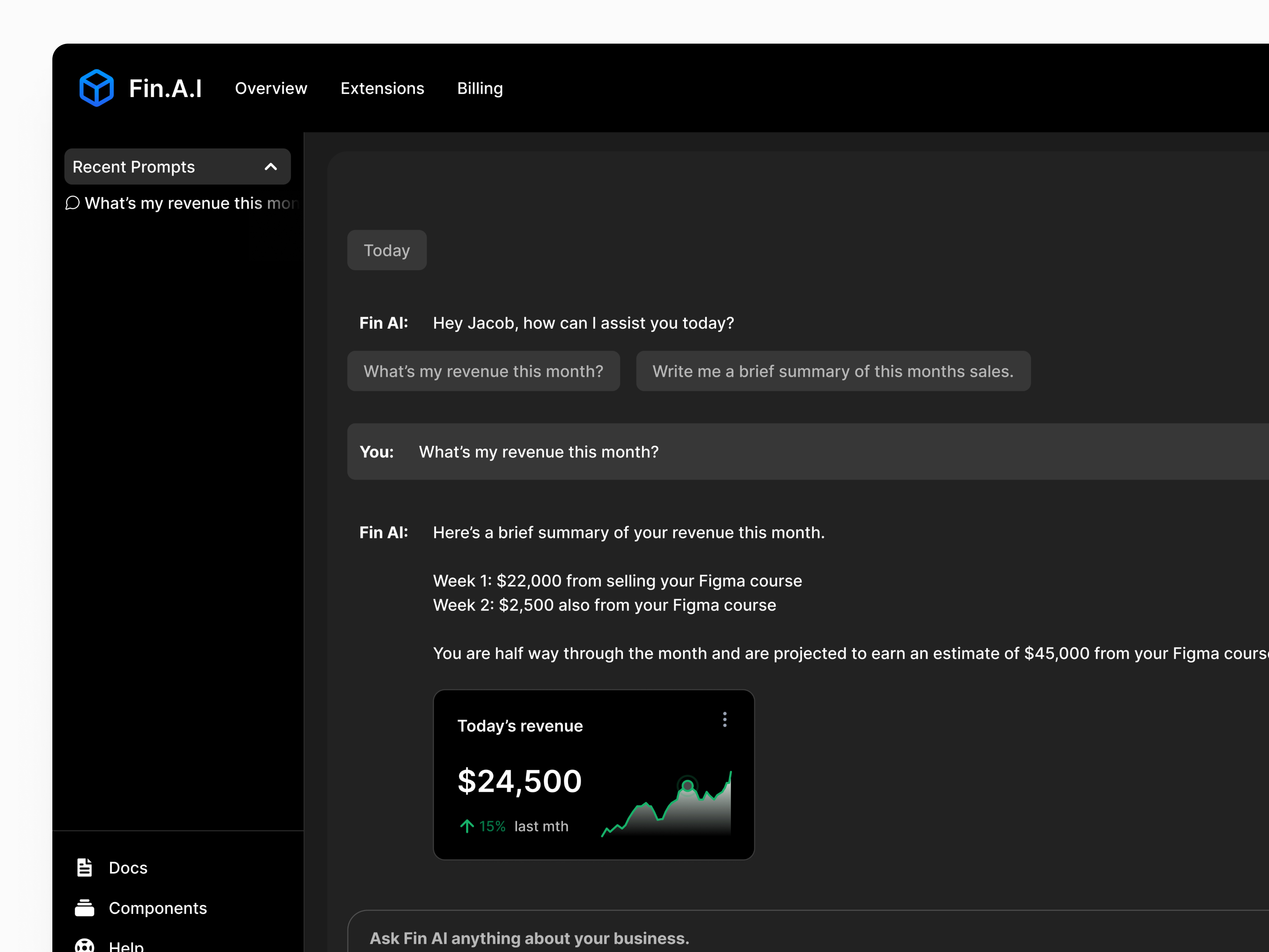 Generative AI - FinTech Dashboard ai ai chat artificial inteligence dark mode dashboard enterprise design enterprise software financial fintech generative ai product design product designer saas software design ui ui design ui designer uiux ux design