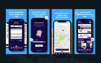 Blockchain App Banner - Waqf.in app banner blockchain blue design graphic design lock maps navigation report reward smart contract transaction ui ux