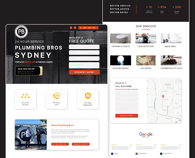 Landing page - Plumbing bros Sydney australia graphic design landing page ui user experience user interface ux