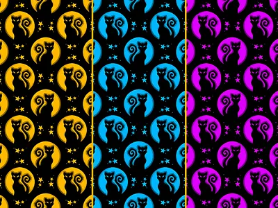 3 Black Cat Silhouette Patterns | Moons & Stars 3d pattern affinity photo beveled pattern black cats cats cats pattern celestial pattern celestial sky halloween cats halloween pattern halloween season moon pattern moons moons and stars procreate pattern silhouettes spooky season stars stars pattern swirls pattern
