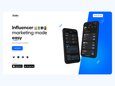 Influencer Maketing App Header app design influencer landing page marketing saas ui ui ux userinterface