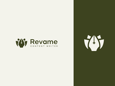 Revame logo (Pen + lotus) branding custom logo education icon logo logo mark logos lotus pen