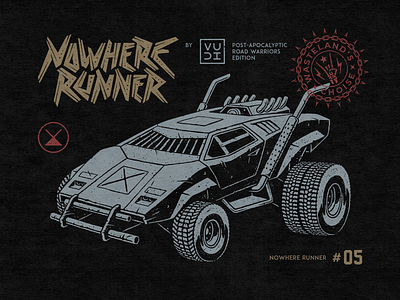 Nowhere Runner apocalypse art artwork branding car drawing grunge illustration ink lambo lamborghini lettering mad max monster post apocalyptic race road symbol warrior world end