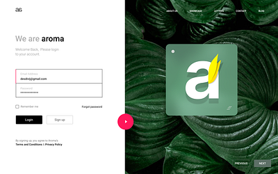 Aroma UI login page branding font logo ui ux