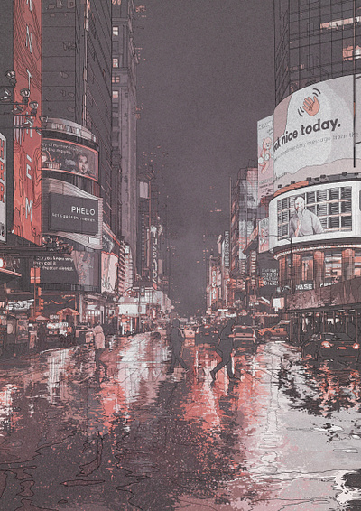 Lights in New York architecture art digital illustration lights new york night painting street