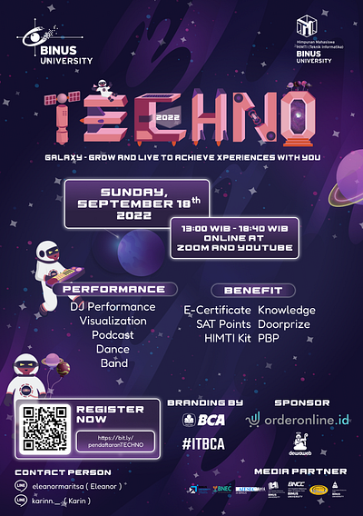 Space Theme Flyer of TECHNO 2022 branding graphic design logo ui