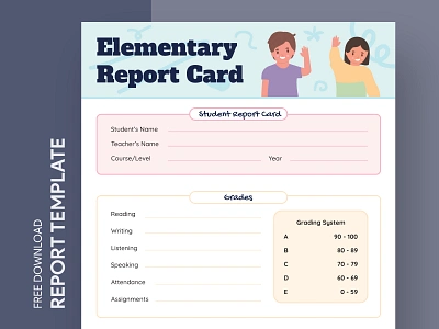 Elementary Report Card Free Google Docs Template card classroom docs elementary free google docs templates free template free template google docs google google docs grade grades homeschool preschool print progress report school student template templates