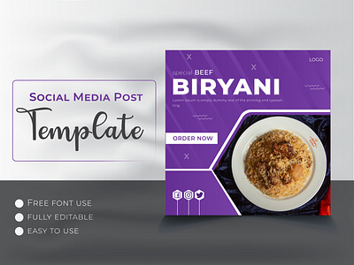 Creative Social Media Food Post Design Template. adobe illustrator business design editable food food banner food post food post design graphic designer layout marketing restaurant banner social media social media post design square banner template vector